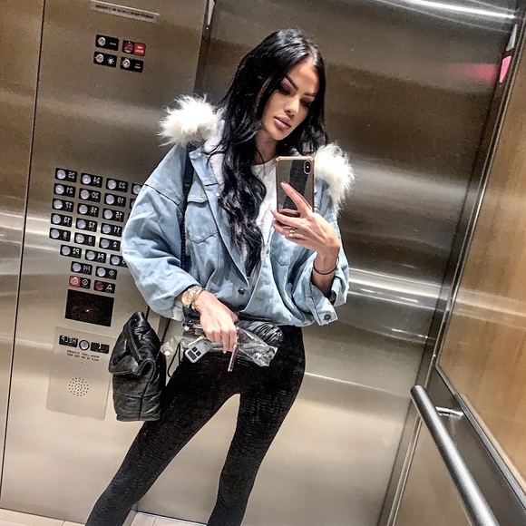 Denim Jean Jacket with Fur Hood - Picture 3 of 4